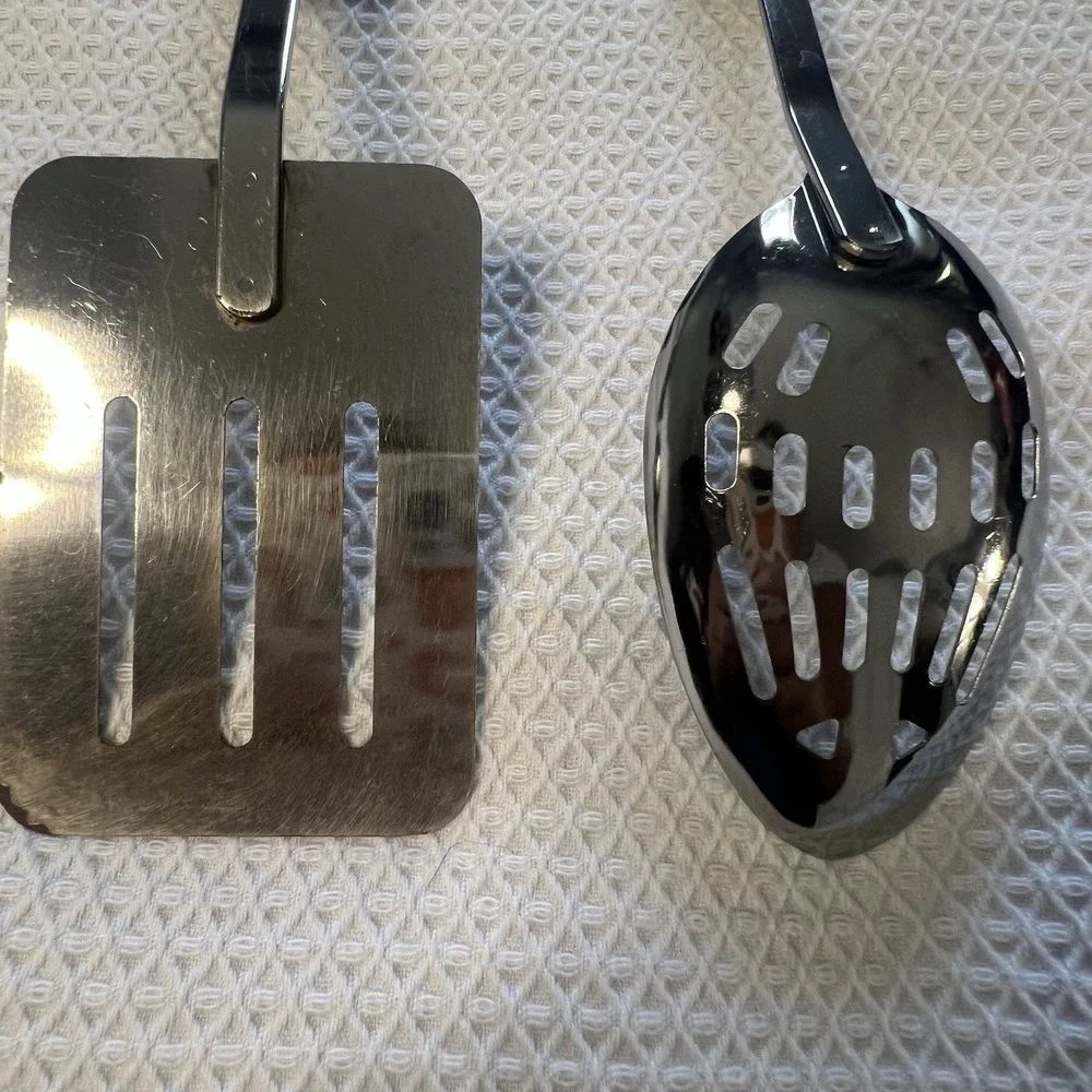 Vintage Ekco 3 Piece Utensil Stainless Steel Green Handles Slotted Spoon Spatula